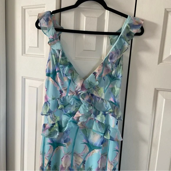 Adrianna Papell Mint Floral Ruffle Midi Dress